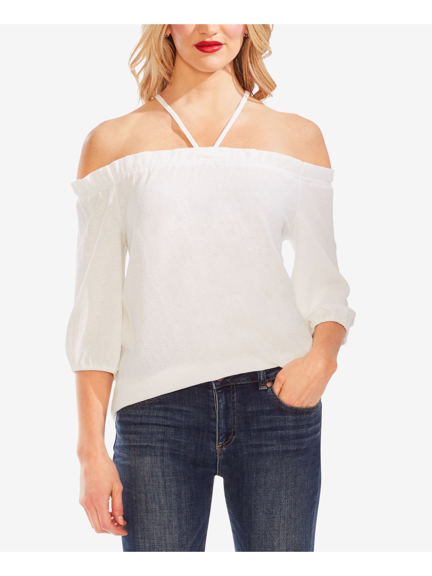 Womens Ivory Long Sleeve Off Shoulder Top Size S
